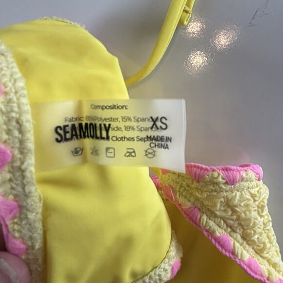 Seamolly Yellow Pink Trim Textured Size XS Bathing Suit Bikini Contrast Whip - Picture 11 of 14